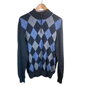 VTG Williams & Kent Argyle Merino Wool Quarter Zip Sweater Men XL Old Money Warm